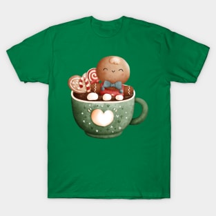 Adorable Christmas Gingerbread Man Bath In A Teacup With Candy T-Shirt